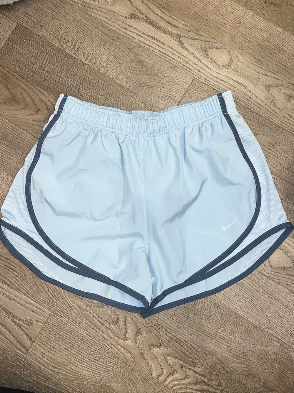 Nike Women’s Light Blue Athletic Shorts with Navy Trim